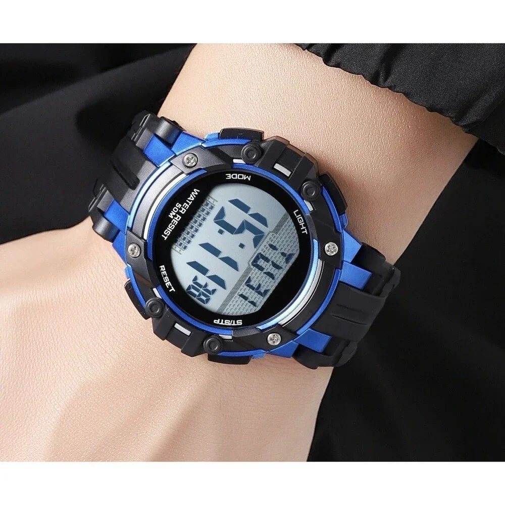 George Mens Digital Sport Wrisit Watch Black With Blue Accents New In Box